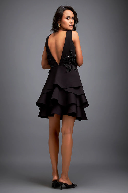 Black Dress With Floral Beadword