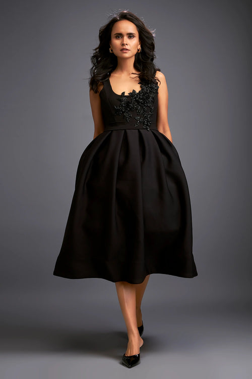 Elegant Black Top With  Voluminous Skirt