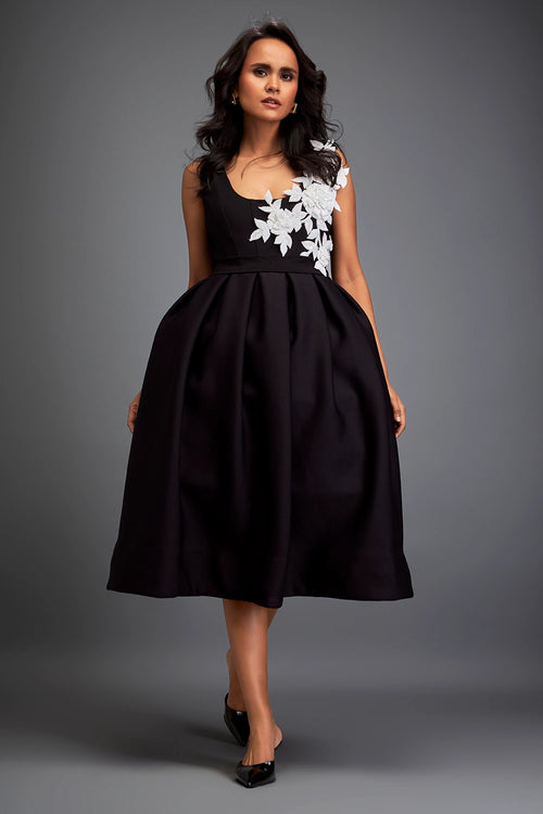 Elegant Black Dress Voluminous Skirt