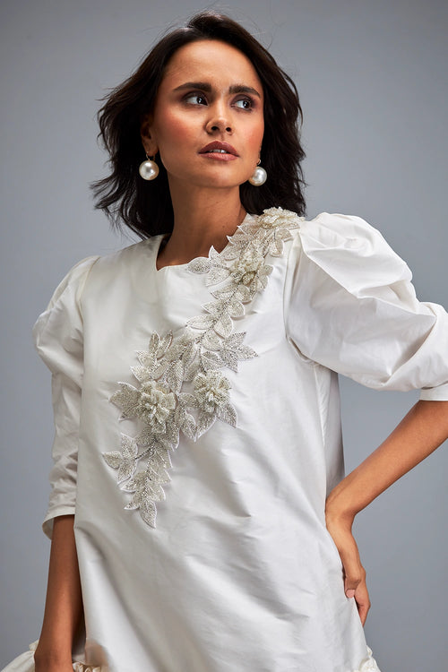White Swarovski Top And Skirt