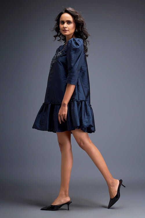 Blue Swarovski Top And Skirt