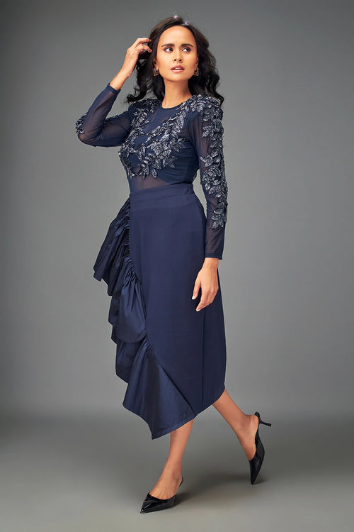 Blue Swaroski Asymmetric Co-ord Set