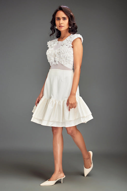 White Swaroski Embellieshed Top With Flared Skirt