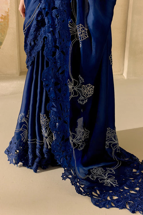 Indigo And Silver Embellished Saree