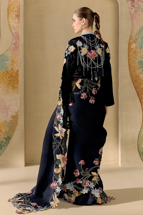 Black Fleur Saree And Jacket Set