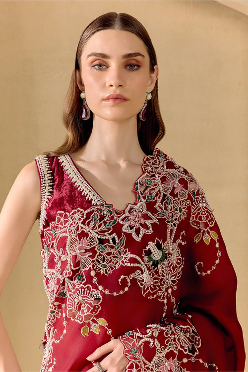 Ruby Contrast Cutwork Saree