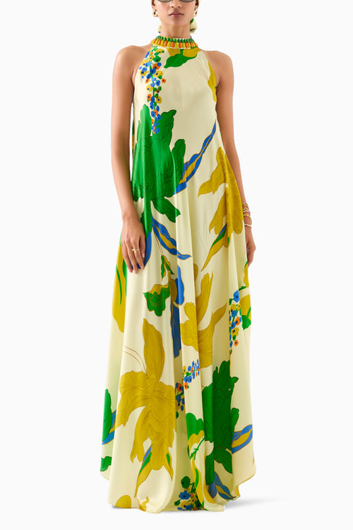 Yellow Rose Halter Dress