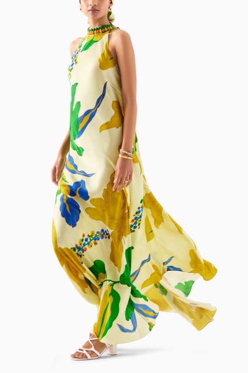 Yellow Rose Halter Dress