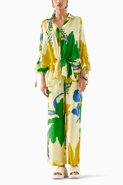 Yellow Rose Drawstring Shirt And Trousers