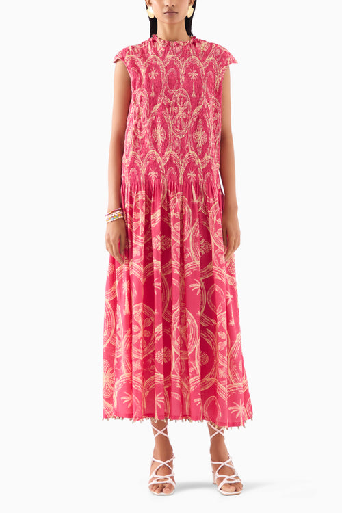 Areca Palm Ruching Dress