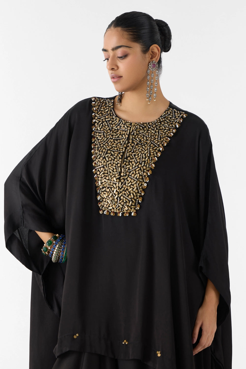 Onyx Embroidered Kimono And Knot Skirt