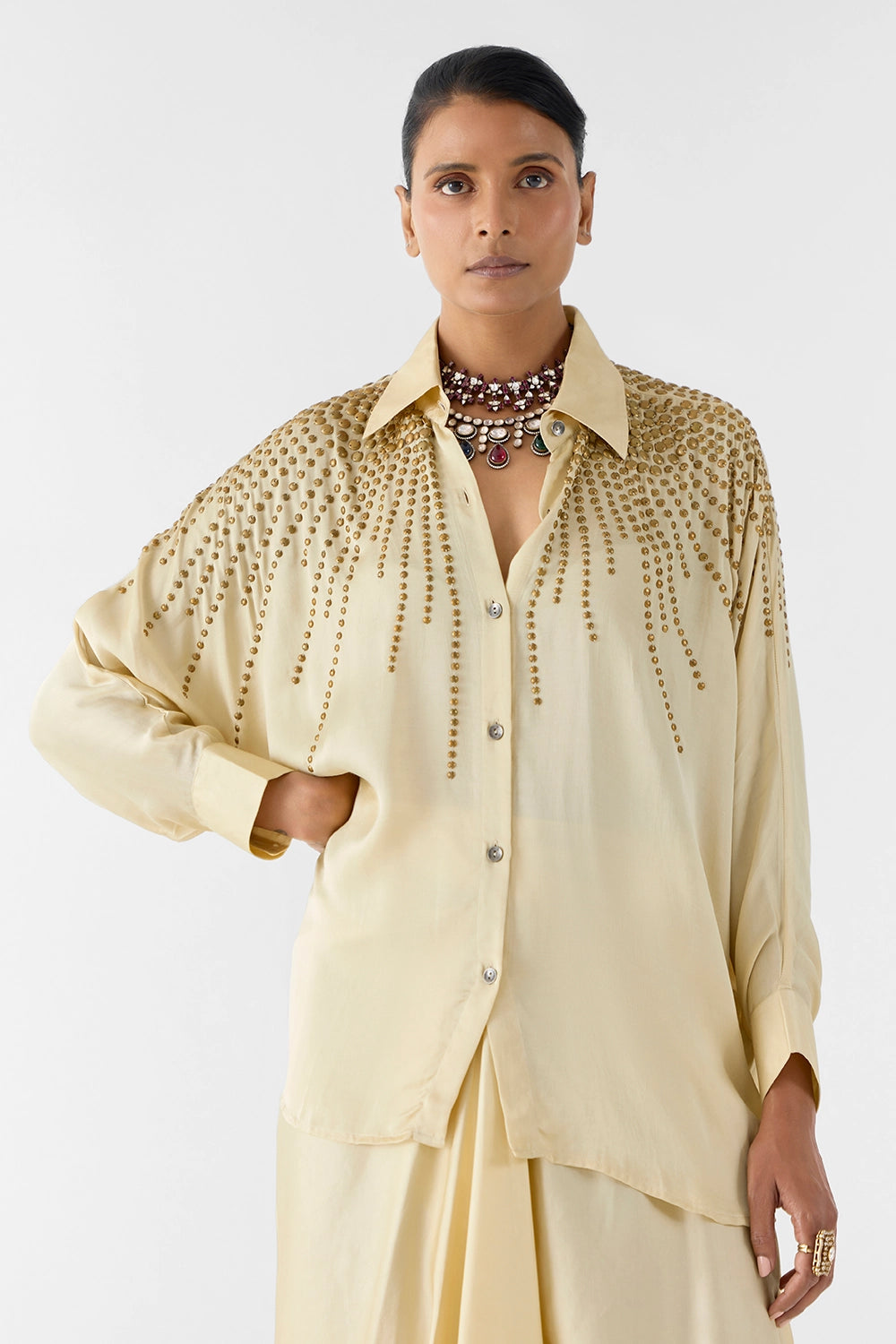 Pearl Studded Shirt & Knot Skirt