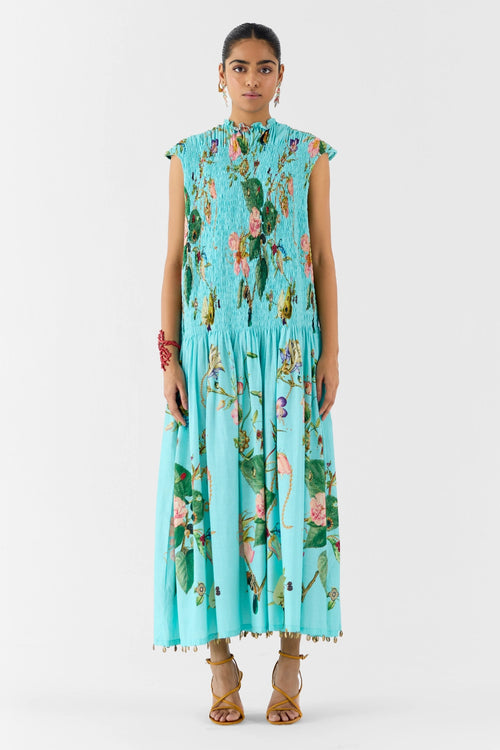 Blue Blossom Ruching Dress