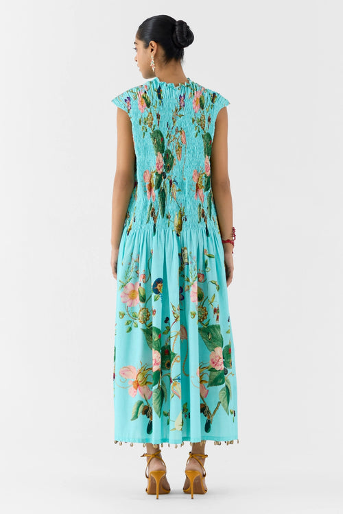 Blue Blossom Ruching Dress