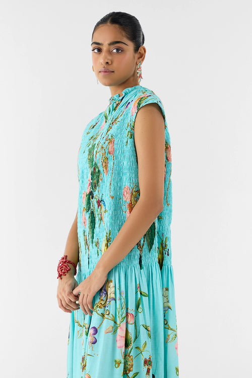 Blue Blossom Ruching Dress