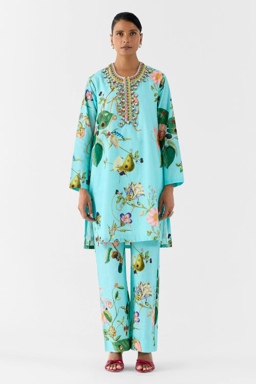Blue Blossom Stonework Kurta & Pants