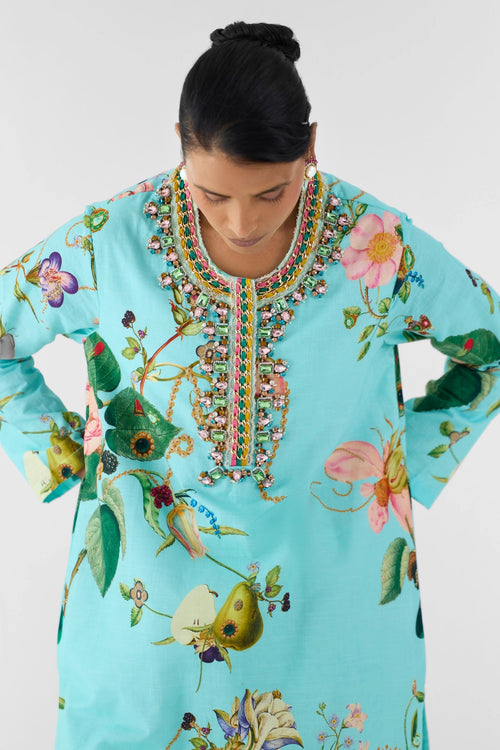 Blue Blossom Stonework Kurta & Pants