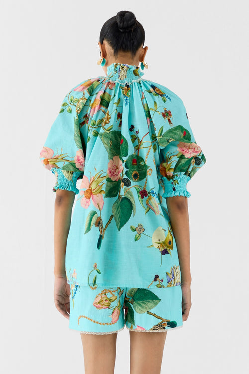 Blue Blossom Ruching Shirt & Shorts