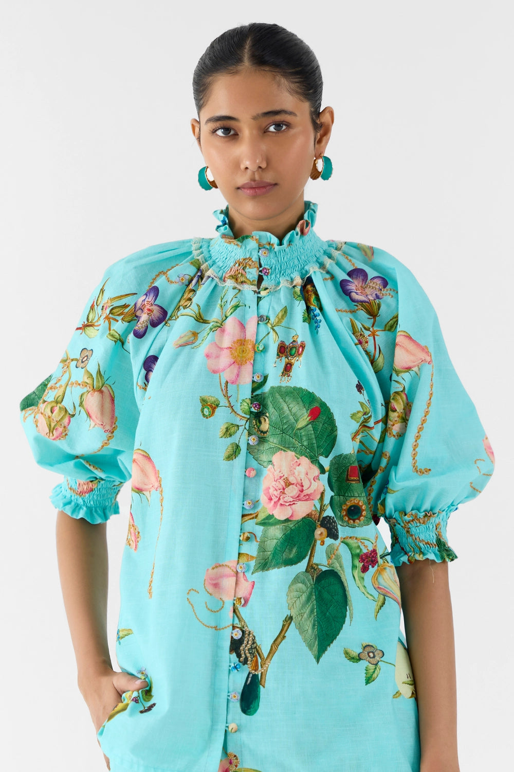 Blue Blossom Ruching Shirt & Shorts