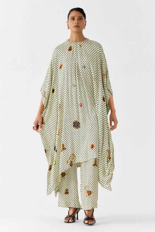 Pearl Polka Dot Kimono Kurta & Pants