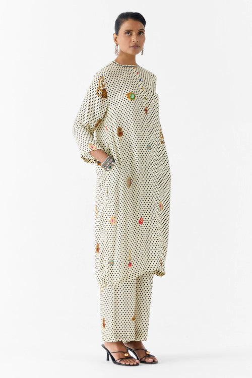 Pearl Polka Dot Straight Kurta & Pants
