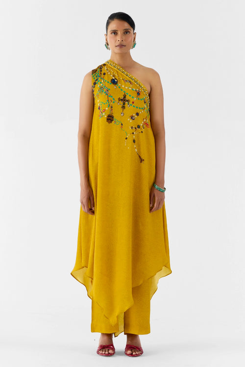 Mustard Maharani One Shoulder Kurta & Pants