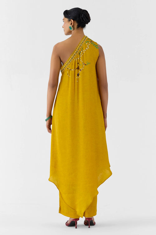 Mustard Maharani One Shoulder Kurta & Pants