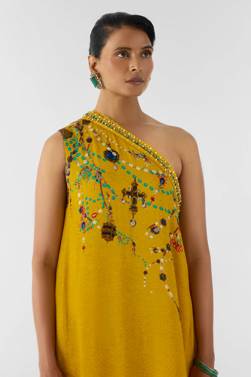 Mustard Maharani One Shoulder Kurta & Pants