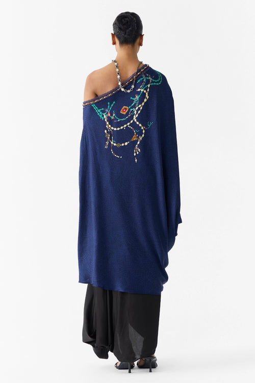 Navy Maharani Draped Dress & Knot Skirt