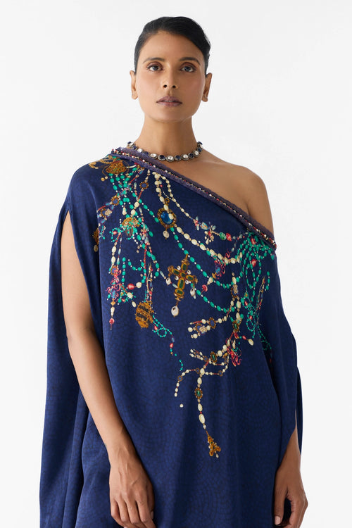 Navy Maharani Draped Dress & Knot Skirt