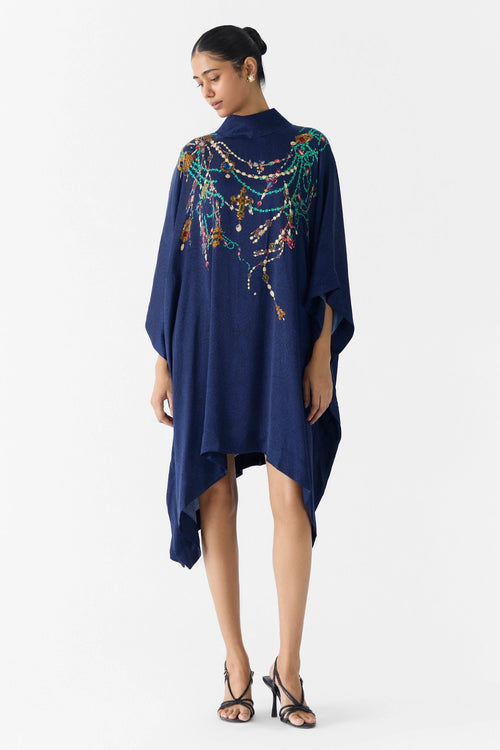 Navy Maharani Round Collar Kimono