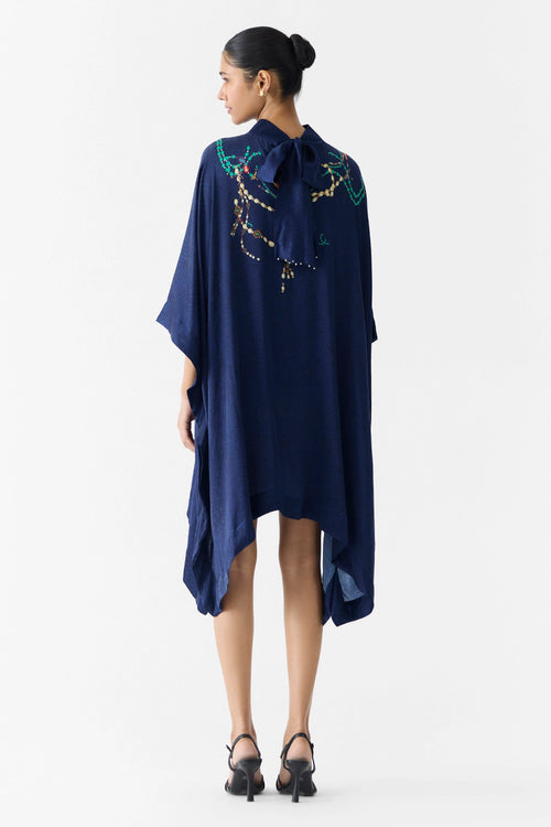 Navy Maharani Round Collar Kimono