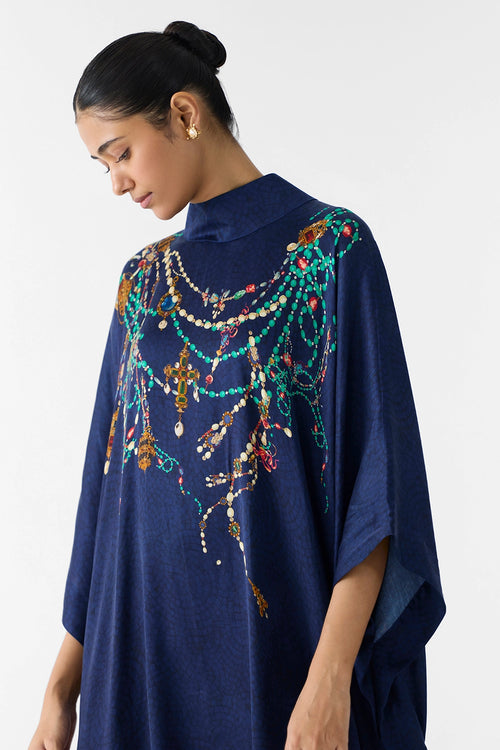 Navy Maharani Round Collar Kimono