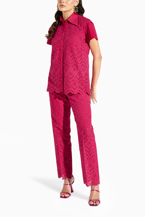 Fuchsia Schiffli Pant Set