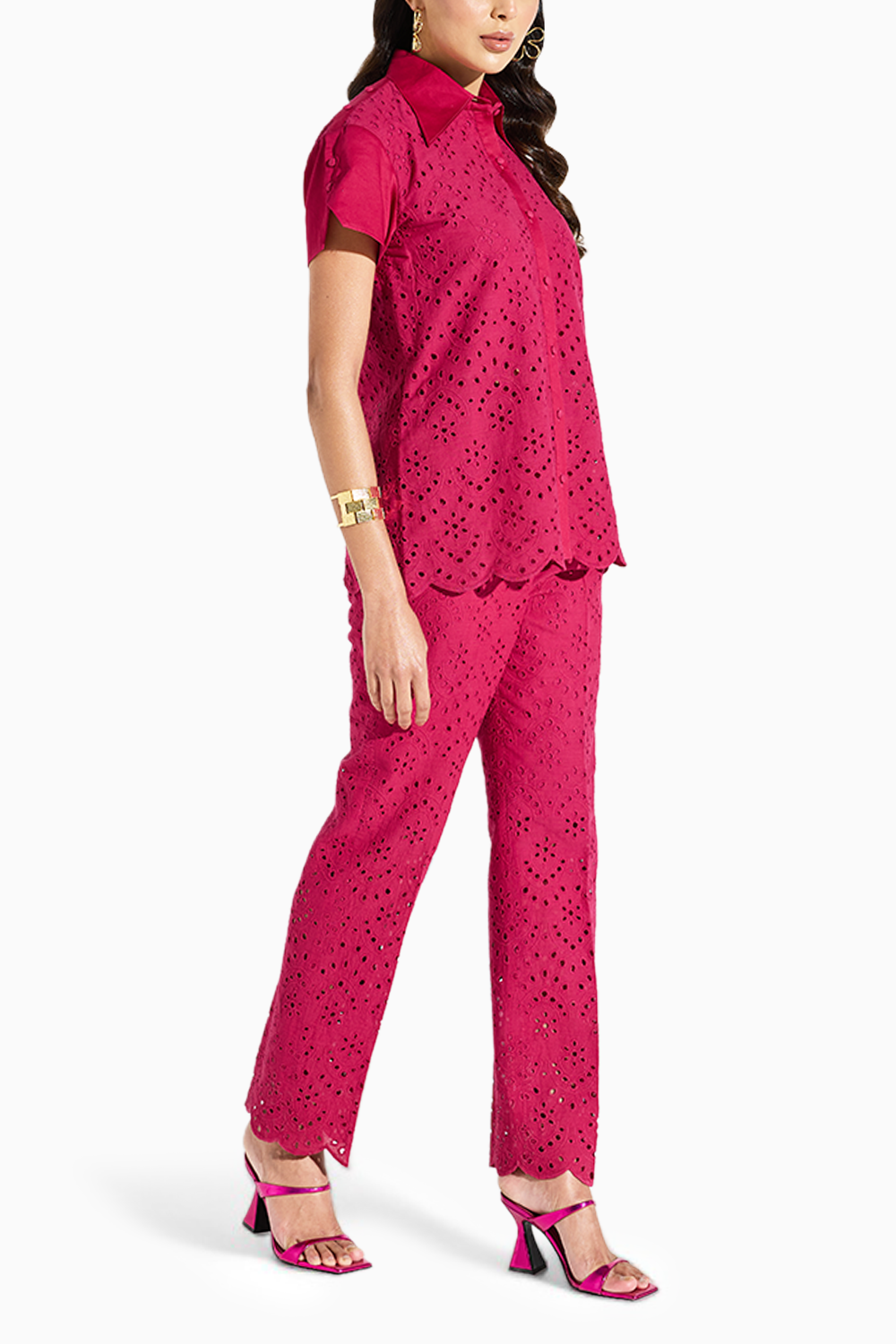 Fuchsia Schiffli Pant Set