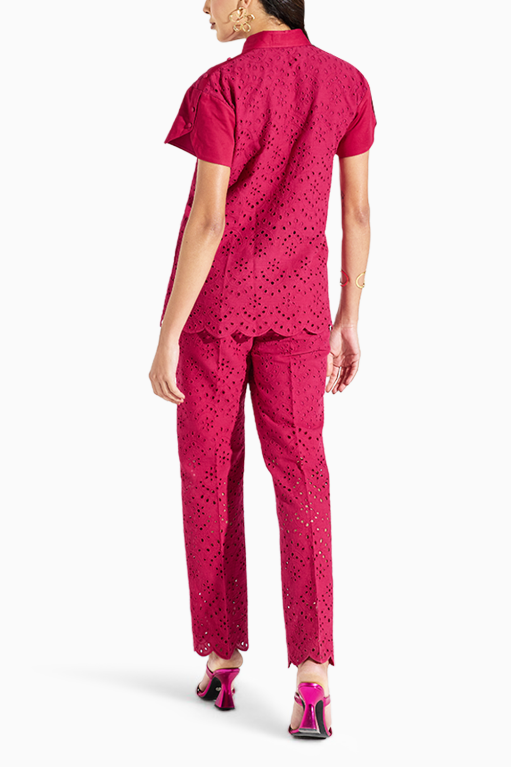 Fuchsia Schiffli Pant Set