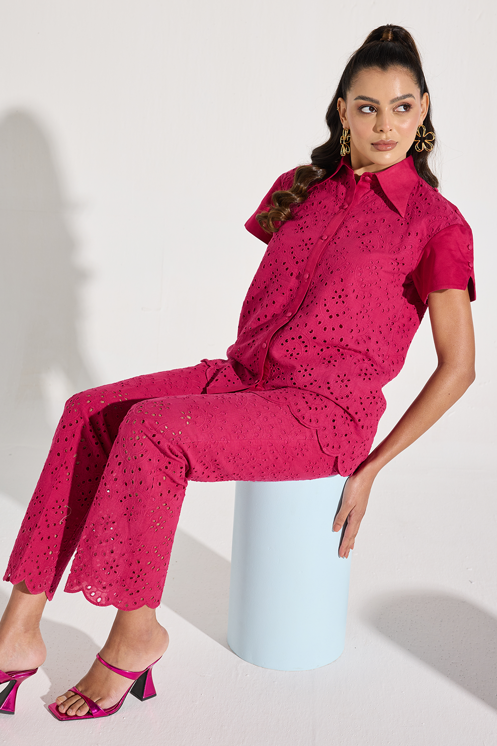 Fuchsia Schiffli Pant Set