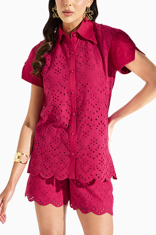 Fuchsia Schiffli Short Set