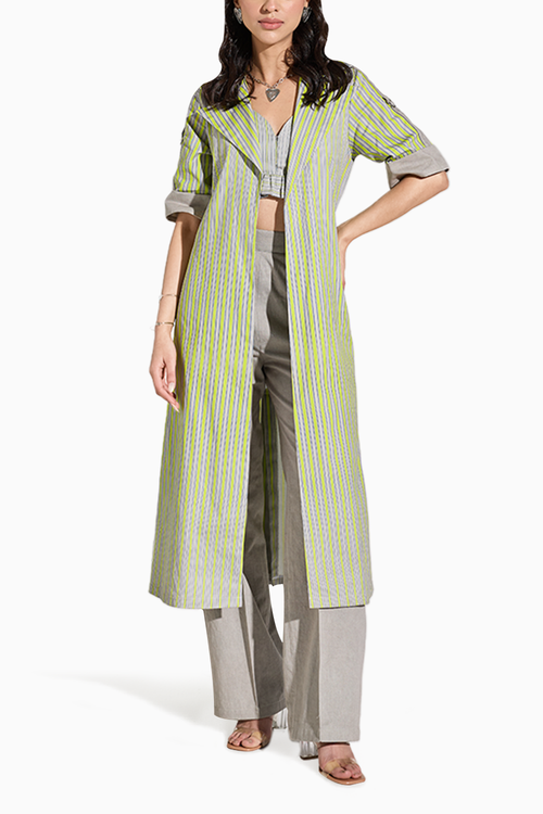 Lime Green Grey Lined Trench
