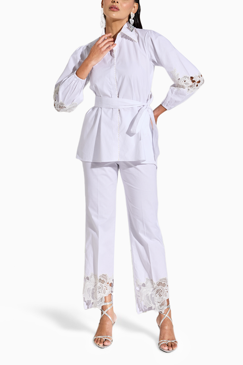 White Flower Pant Set