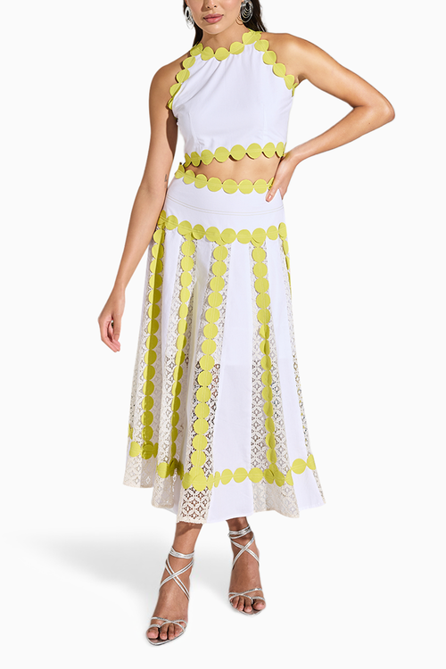 White Lace Laser Glister Skirt Set
