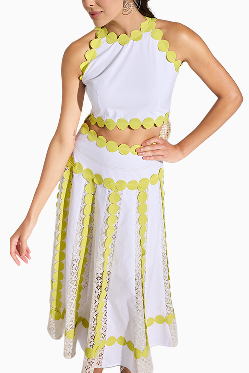 White Lace Laser Glister Skirt Set