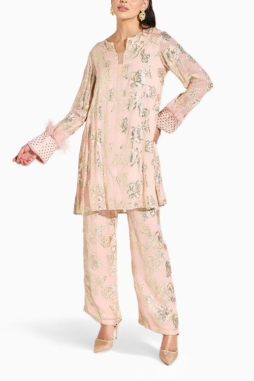 Peach Lurex Pant Set