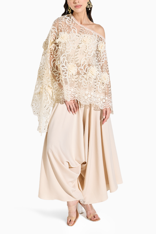 Organza Pearl Cape with Dhoti Pants