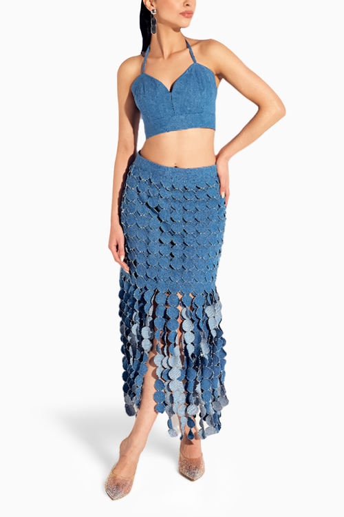 Denim Bralette and Glister Skirt