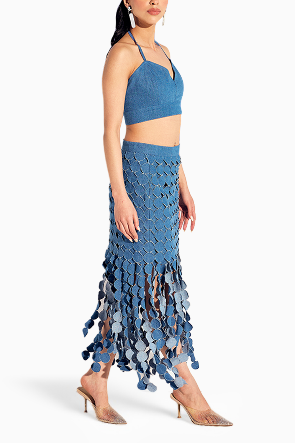 Denim Bralette and Glister Skirt