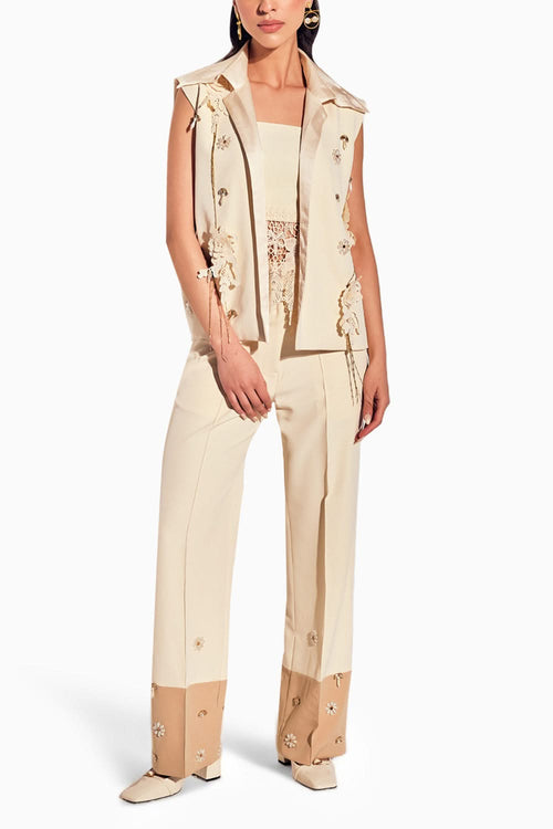 Ivory and Pearl Color Block Pant Set