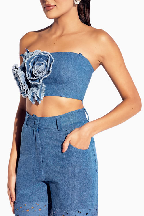 Denim Flower Top