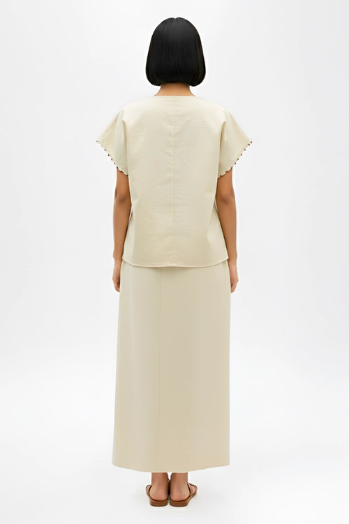 Ivory-Asparagus Green Skirt Set