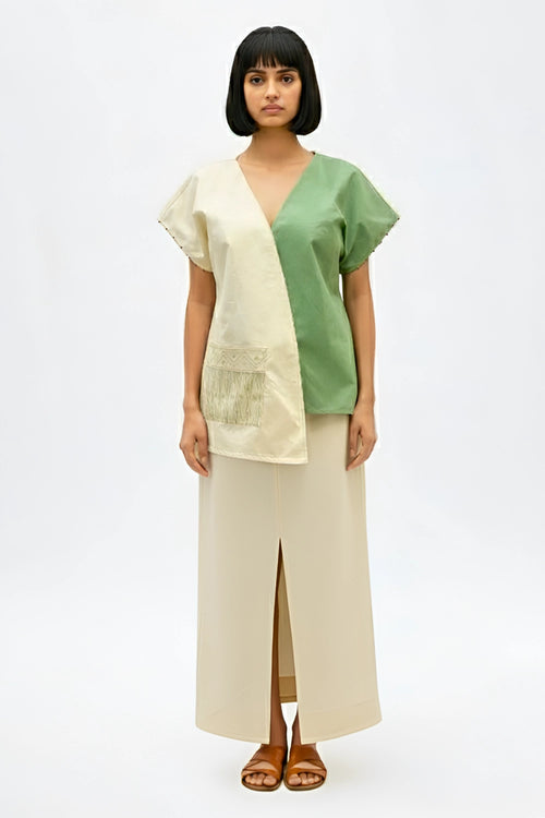 Ivory-Asparagus Green Skirt Set